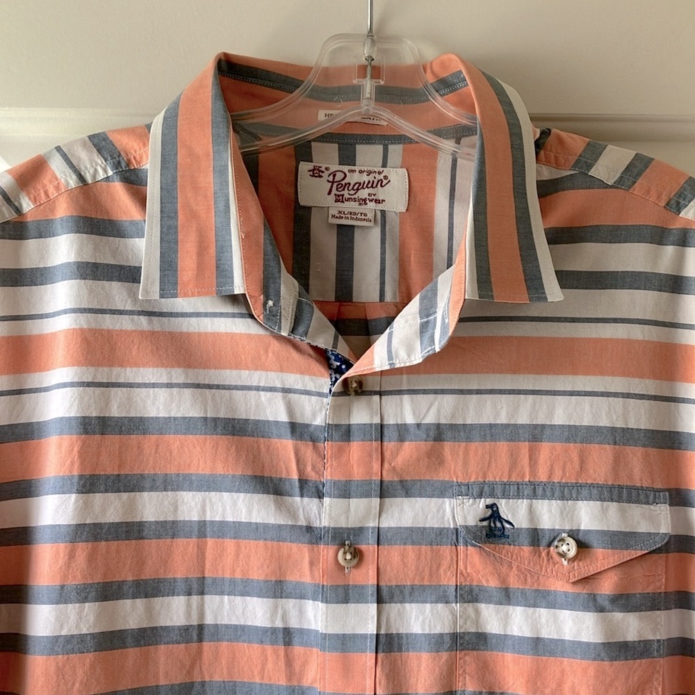 Original Penguin Short Sleeve Shirt Striped Multicolor Size XL - Picture 6 of 14